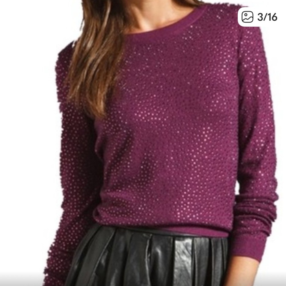 Alice + Olivia Cena Rhinestone sweater in plum